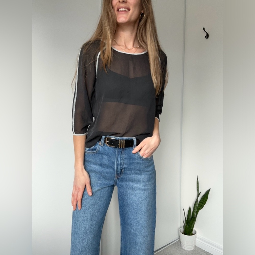 Wilfred Black Silk Blouse with White Trim
